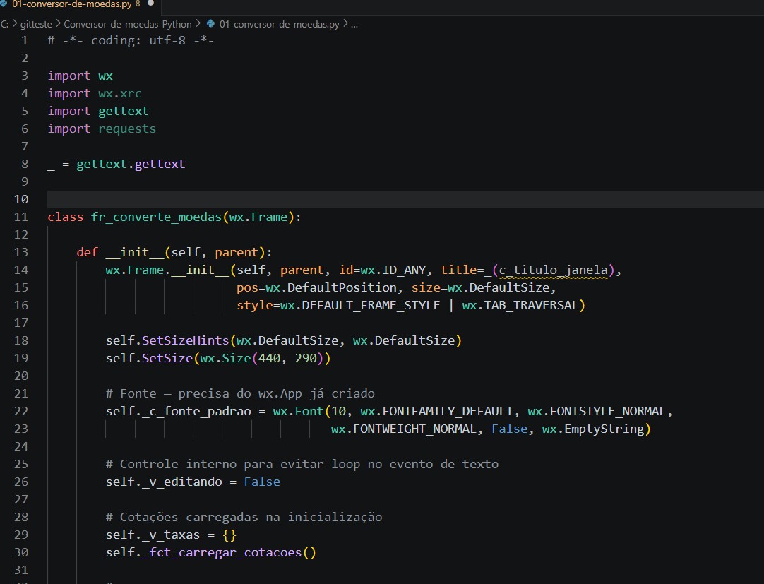 Código do Conversor de Moedas em Python