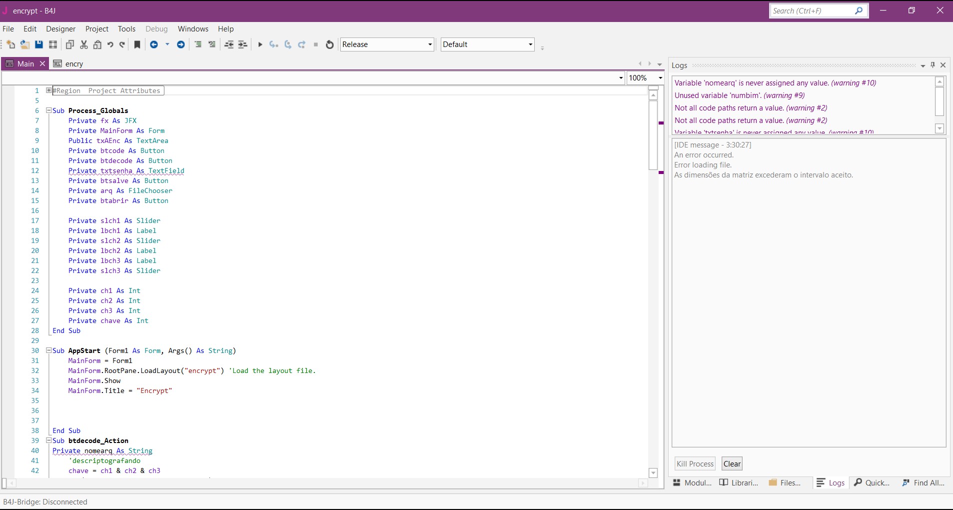 Código do Encrypt em B4J